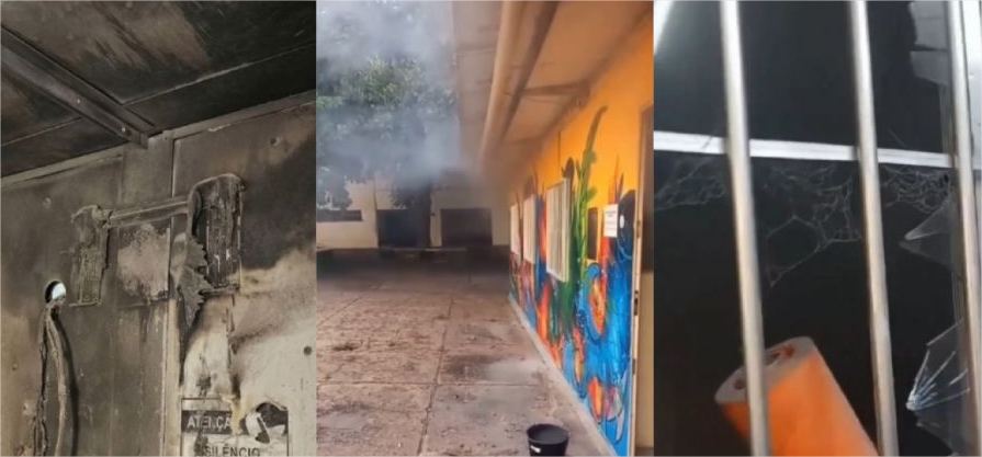 Ar-condicionado pega fogo e chamas atingem biblioteca do Liceu Cuiabano; vídeo