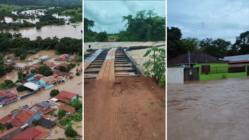 Vídeos: Rios invadem cidades e arrastam pontes no interior de Mato Grosso