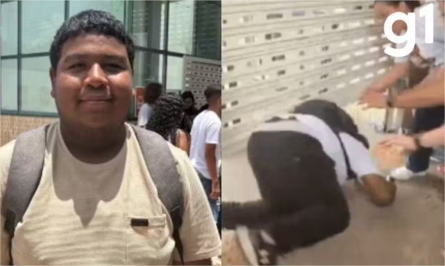 Candidato empurrado por baixo de portão no 1° dia de Enem ganha bolsa de estudos; veja vídeo