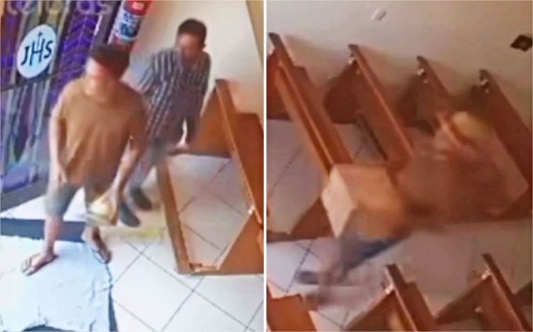 Vídeo mostra dupla furtando caixa com dízimo de igreja em MT