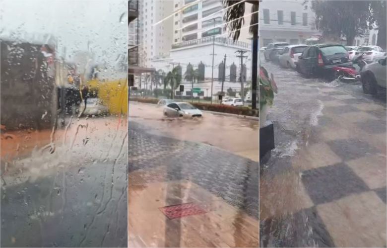 Avenidas de Cuiabá ficam alagadas durante temporal; vídeo