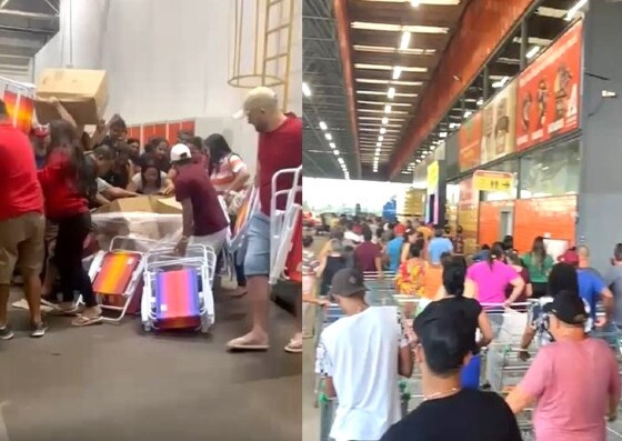 Atacadista promove superpromoção e gera filas e tumulto em Cuiabá; veja vídeos