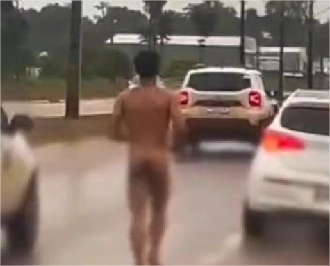 Homem é flagrado correndo pelado na chuva em cidade de MT