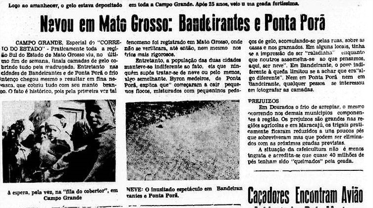 Você sabia? Frente fria fez nevar em Mato Grosso há 50 anos