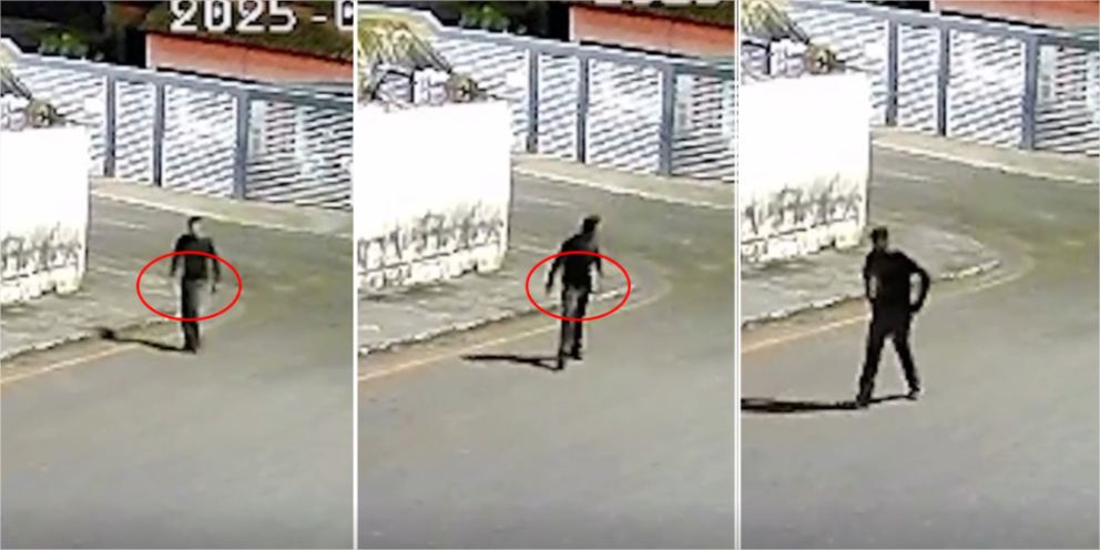 Vídeo: Suspeito caminha pela rua com faca na mão após atacar mulher