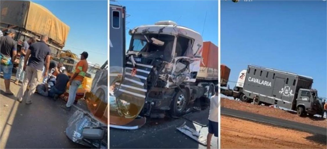 Engavetamento com caminhão da Cavalaria da PM deixa policial gravemente ferido em MT