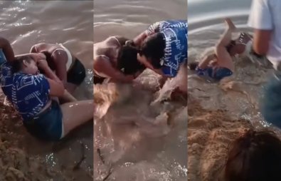 Vídeo flagra ‘rinha’ de mulheres em lago durante festival em MT