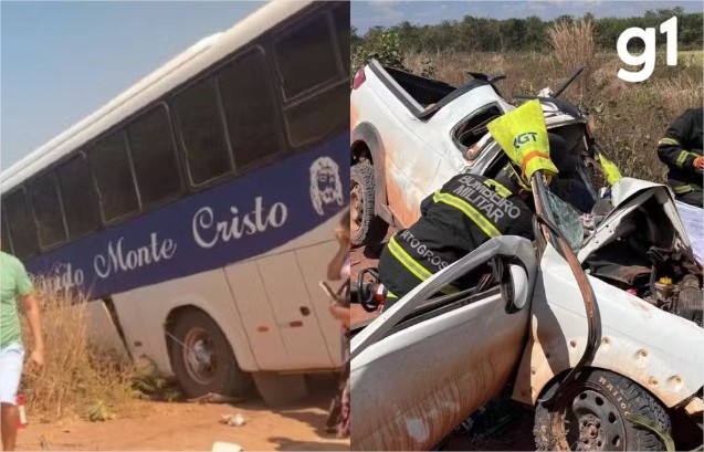 Passageiro de carro morre após bater de frente com ônibus de viagem em MT