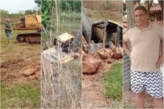 Máquina da prefeitura é flagrada atolada em obra em fazenda de assessor; veja vídeo