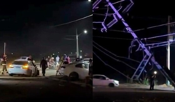 Racha termina em batida entre carros e destruição de poste em cidade de MT: veja vídeo