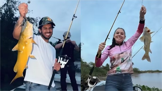 Sob rumores de romance, Ana Castela e Zé Felipe pescam juntos no Pantanal de MT; vídeo
