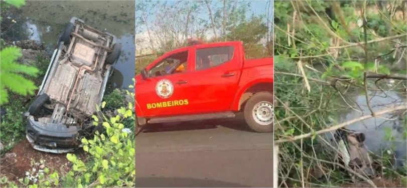 Motorista perde o controle e cai com veículo no Rio Cuiabá
