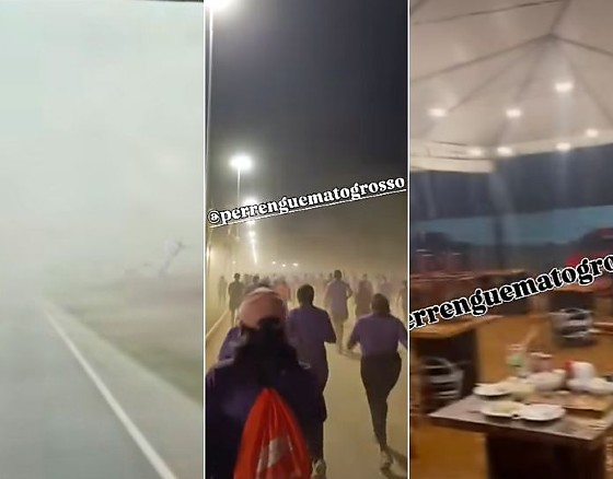Tempestade de areia em corrida, alagamento em Chapada e queda de poste marcam mudança de tempo em MT; veja vídeos