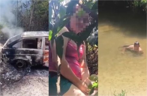 Casada flagra marido com amante em rio e incendeia carro