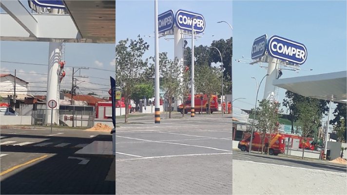 Homem ameaça suicídio em estrutura de outdoor em VG e desafia bombeiros; Vídeo