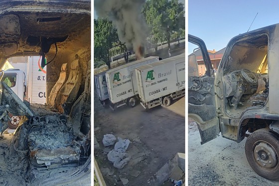 Homem invade pátio de transportadora e coloca fogo em caminhão; vídeo