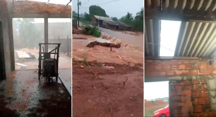 Temporal com granizo destelha prefeitura, alaga casas e danifica cidade no nortão