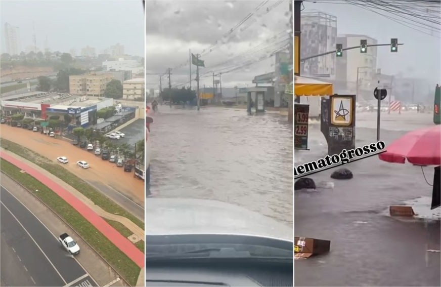 Temporal transforma Avenida do CPA em ‘mar de lama’ em Cuiabá; veja vídeos