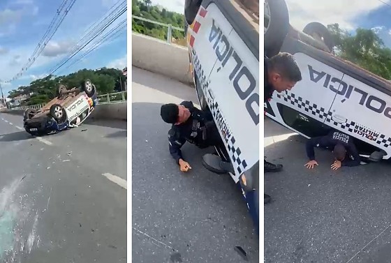 Vídeo: Viatura da PM capota na Miguel Sutil durante perseguição à motociclista; veja o que aconteceu