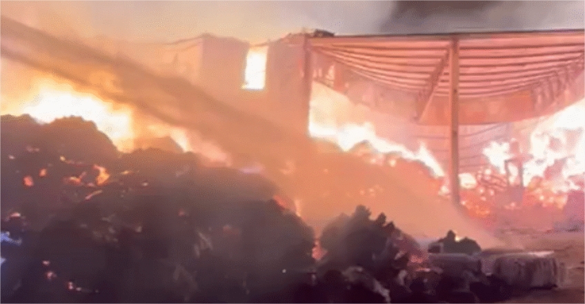 Incêndio de grandes proporções destrói barracão de algodoeira em Sorriso; fotos