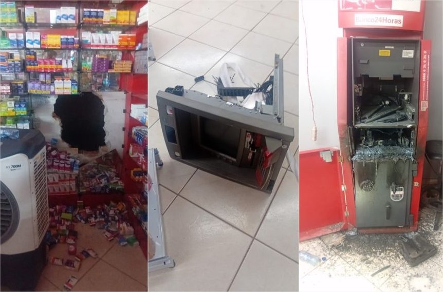 Criminosos fazem ‘destruição’ ao tentar arrombar caixa eletrônico em farmácia de Cuiabá