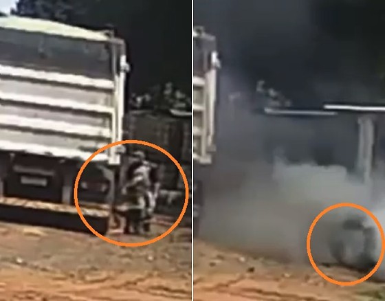 Pneu de caminhão explode, arremesa e mata funcionário de fazenda; veja vídeo