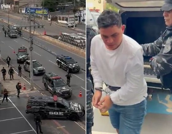 Comboio com sete viaturas escolta assassino de PM que fica em silêncio ao desembarcar; veja vídeos