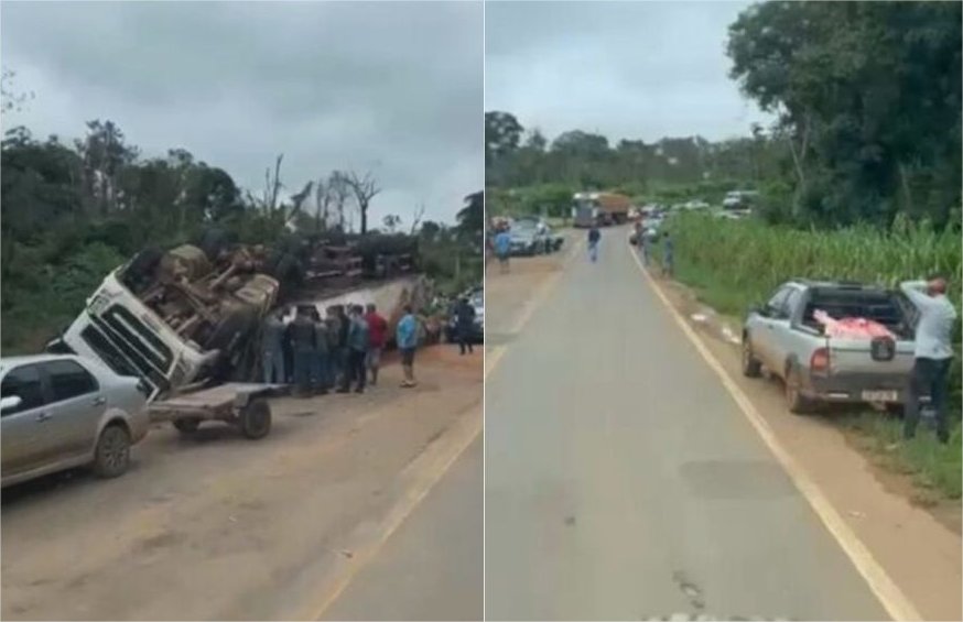 Vídeo mostra moradores saqueando carne de caminhão tombado em MT