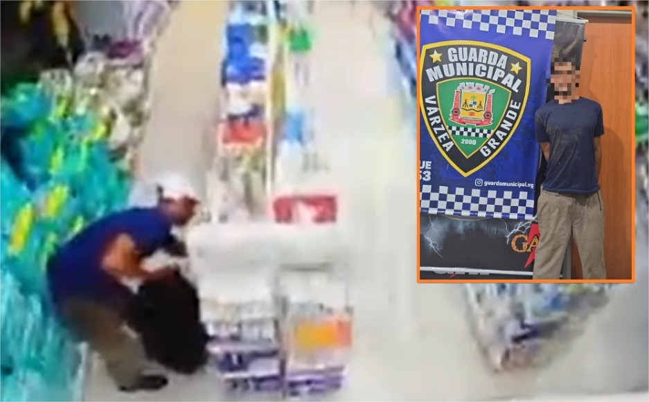 Homem tenta roubar leite em pó e fraldas em farmácia com arma ‘de brinquedo’ e acaba preso; vídeo